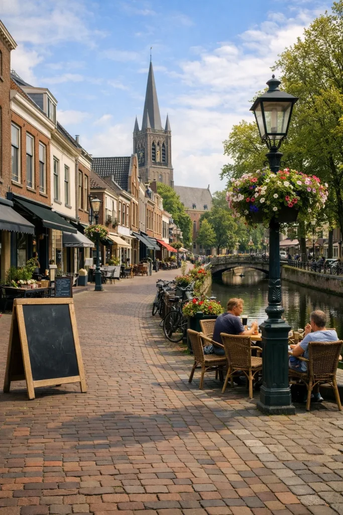 Gezellige straat en gracht in Woerden op zondag