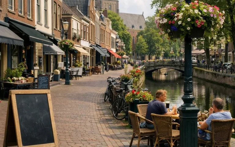 Gezellige straat en gracht in Woerden op zondag