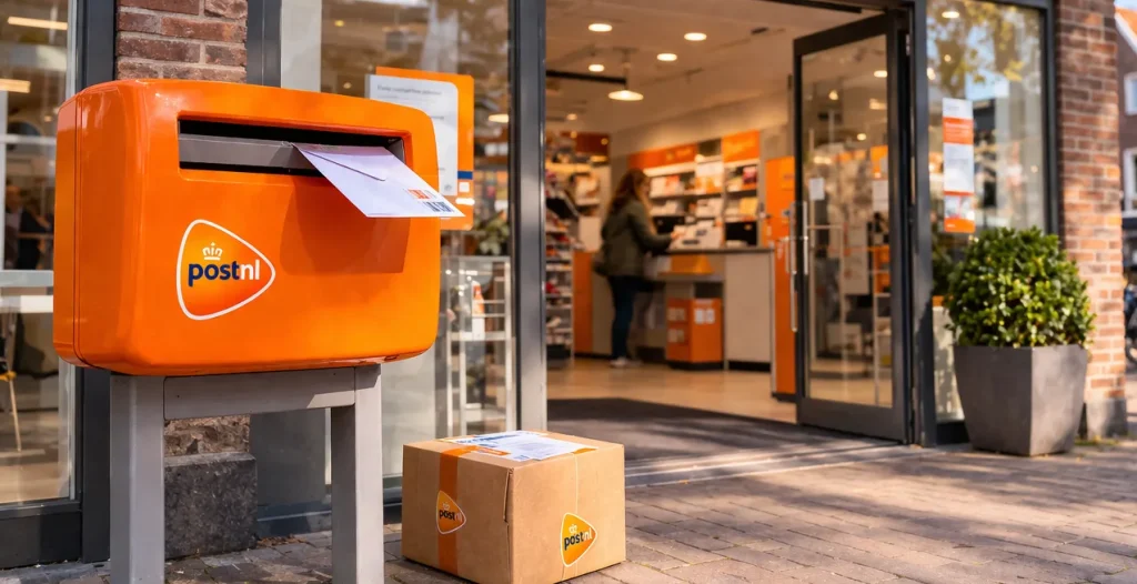 PostNL-locatie met brievenbus en pakketten in Woerden