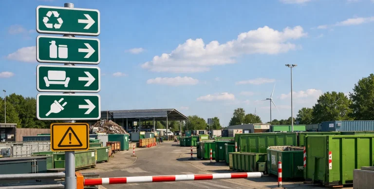 Recyclingstraat met containers bij milieustraat in Woerden