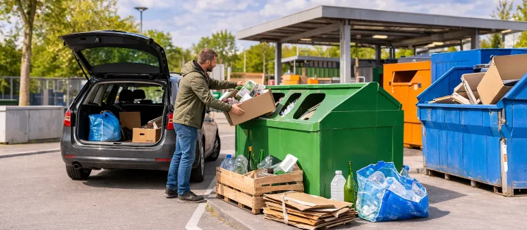 Bezoeker brengt afval weg bij de milieustraat in Woerden.